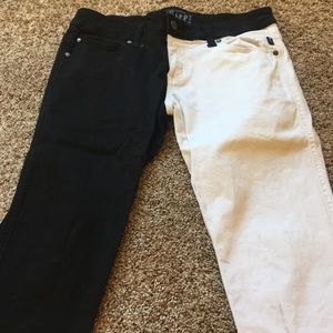 one black leg one white leg jeans